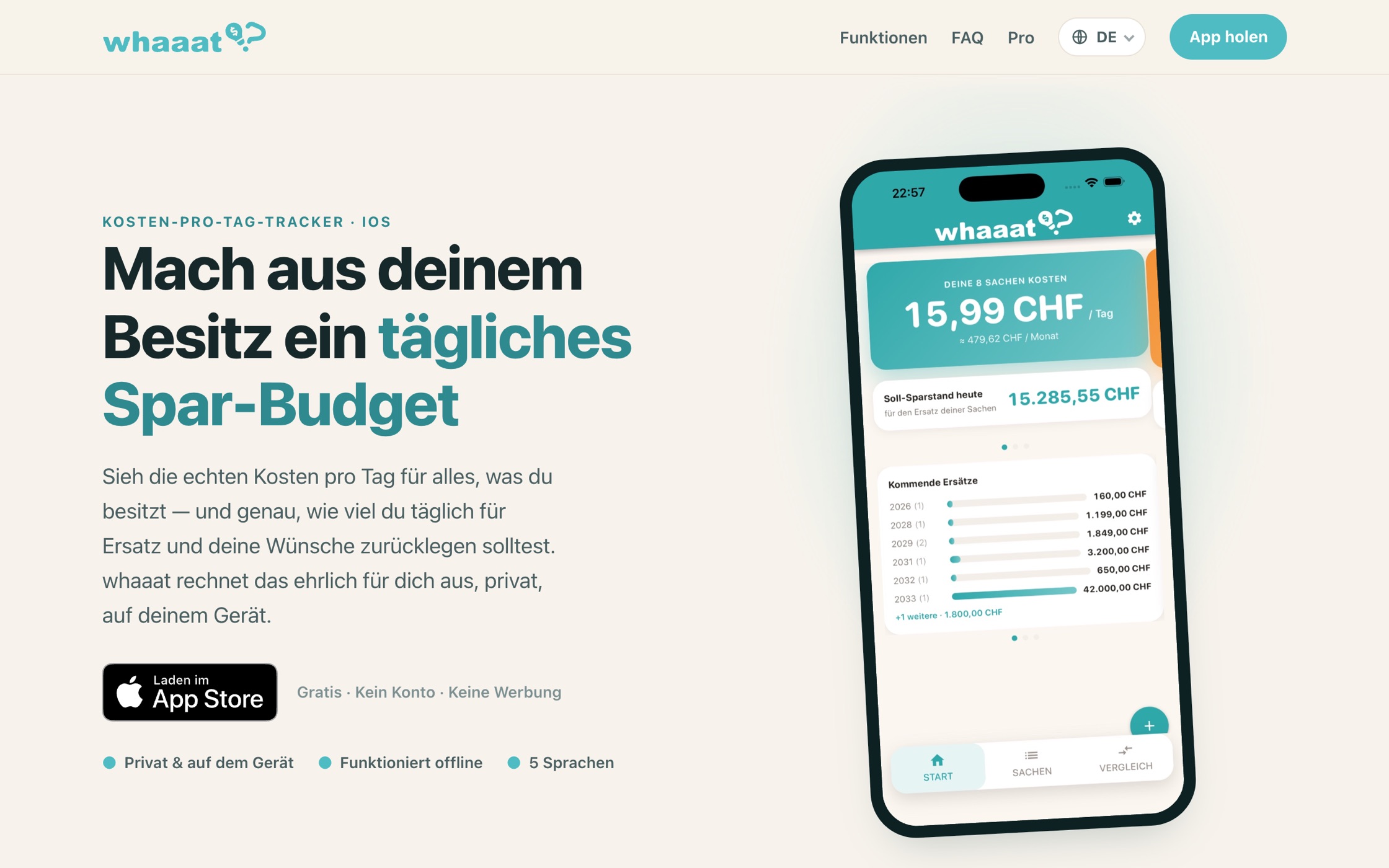 whaaat – Kosten-pro-Tag-Tracker für iOS